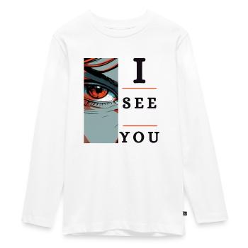 Je te vois mystérieux oeil de dessin animé, féminin, - T-shirt manches longues Premium Ado - blanc - Devant - AI Model Kid Female (0cm)