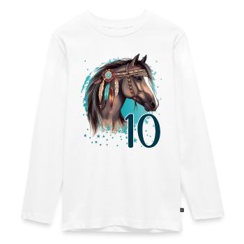 Geburtstag 10 Mädchen Pferd Reiten Stall Zehn 10 J - Teenager Premium Bio Langarmshirt - Weiß - Vorne - AI Model Kid Female (0cm)