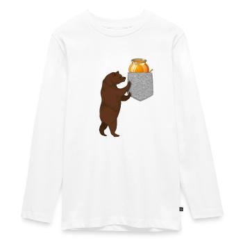 Bär greift nach Honigfass in Ihrer falschen Tasche - Teenager Premium Bio Langarmshirt - Weiß - Vorne - AI Model Kid Female (0cm)