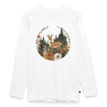Cottagecore Rehbock in Natur - Teenager Premium Bio Langarmshirt - Weiß - Vorne - AI Model Kid Female (0cm)