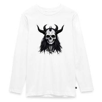 Skull with Horns Devil Skull - Teenager Premium Organic Long Sleeve Shirt - white - Front - AI Model Kid Female (0cm)
