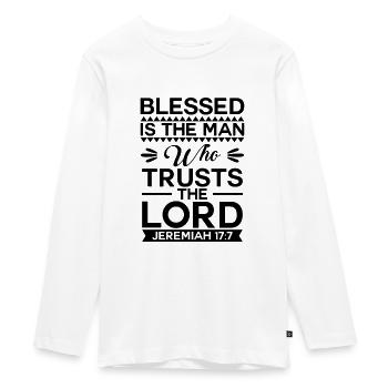 Gesegnet ist der Mann der dem Herrn vertraut Jesus - Teenager Premium Bio Langarmshirt - Weiß - Vorne - AI Model Kid Female (0cm)