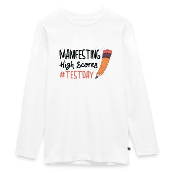 Test Day Manifesting for Students Testing - Teenager Premium Organic Long Sleeve Shirt - white - Front - AI Model Kid Female (0cm)
