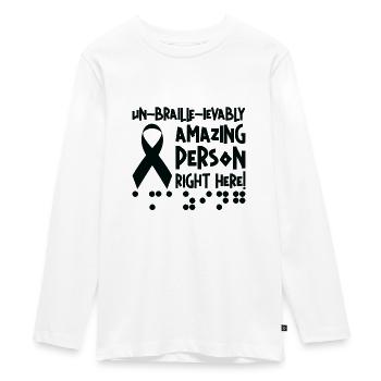 Braille Blind Blindness Awareness Visually - Teenager Premium Organic Long Sleeve Shirt - white - Front - AI Model Kid Female (0cm)