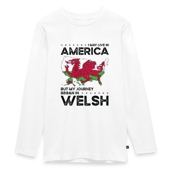 Geboren in Walisisch Wales Amerikanisch USA - Teenager Premium Bio Langarmshirt - Weiß - Vorne - AI Model Kid Female (0cm)