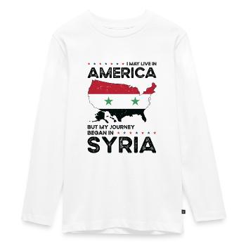 Born Syrian Syria American USA Citizenship - Teenager Premium Organic Long Sleeve Shirt - white - Front - AI Model Kid Female (0cm)