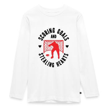 Valentinstag Eishockey Sport Paare Dating - Teenager Premium Bio Langarmshirt - Weiß - Vorne - AI Model Kid Female (0cm)