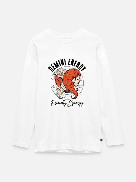 Gemini Energy astrologiset dinosaurukset - Premium økologisk langærmet T-shirt til teenagere - hvid