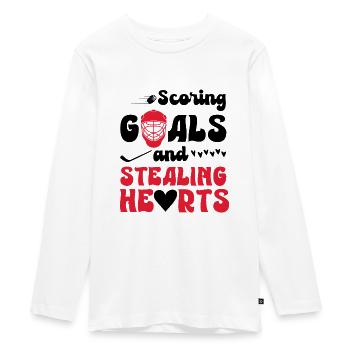 Valentinstag Eishockey Sport Paare Dating - Teenager Premium Bio Langarmshirt - Weiß - Vorne - AI Model Kid Female (0cm)