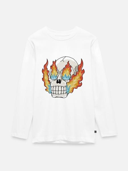 Feuriger Schädel - Teenager Premium Bio Langarmshirt - Weiß