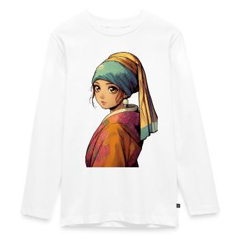 Manga de style jeune perle - T-shirt manches longues Premium Ado - blanc - Devant - AI Model Kid Female (0cm)