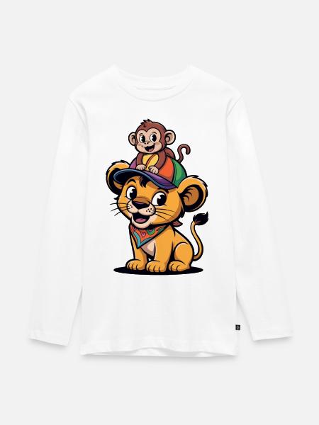 Kleiner Löwe mit Affenbegleiter - Teenager Premium Bio Langarmshirt - Weiß
