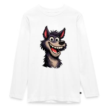 Verrückter Cartoon-Wolf mit breitem Grinsen - Teenager Premium Bio Langarmshirt - Weiß - Vorne - AI Model Kid Female (0cm)
