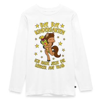 Pferd Pony Bye Bye Kindergarten Einschulung Schule - Teenager Premium Bio Langarmshirt - Weiß - Vorne - AI Model Kid Female (0cm)
