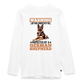 German Shepherd Dog Breed Warning This Property - Teenager Premium Organic Long Sleeve Shirt - white - Front - AI Model Kid Female (0cm)