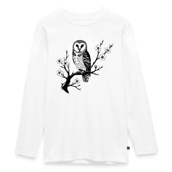 Mystische Eule – Elegantes Naturdesign - Teenager Premium Bio Langarmshirt - Weiß - Vorne - AI Model Kid Female (0cm)