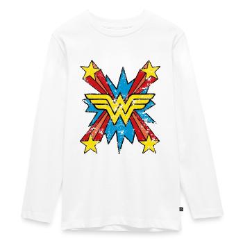 DC Comics Wonder Woman Logo Sterne Comic - Teenager Premium Bio Langarmshirt - Weiß - Vorne - AI Model Kid Female (0cm)