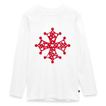 Croix Occitane Coeur - T-shirt manches longues Premium Ado - blanc - Devant - AI Model Kid Female (0cm)