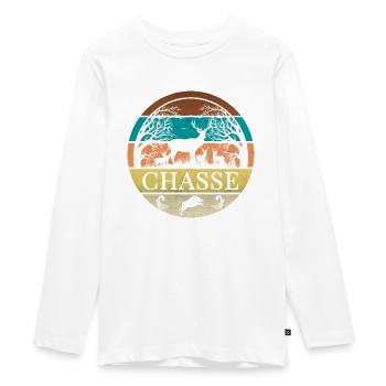 Hunting, hunting wild boar, roe deer, deer - Teenager Premium Organic Long Sleeve Shirt - white - Front - AI Model Kid Female (0cm)