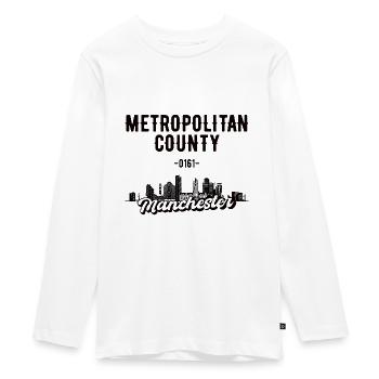 Manchester Metropolitan County Skyline Geschenk - Teenager Premium Bio Langarmshirt - Weiß - Vorne - AI Model Kid Female (0cm)