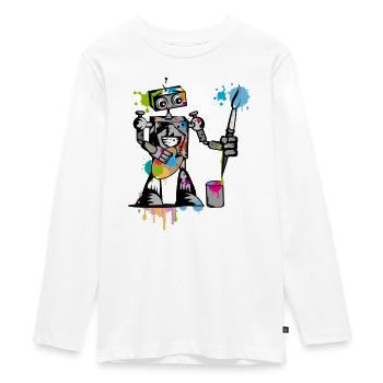 Roboter mit einem Pinsel - Teenager Premium Bio Langarmshirt - Weiß - Vorne - AI Model Kid Female (0cm)