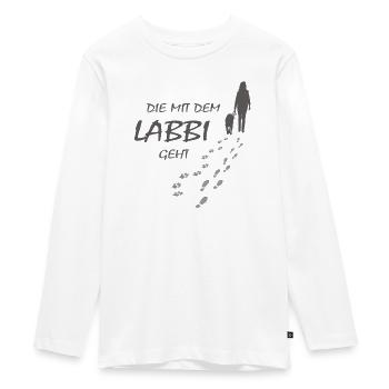 Die mit dem Labbi geht, Hundepfoten Labrador Gassi - Teenager Premium Bio Langarmshirt - Weiß - Vorne - AI Model Kid Female (0cm)