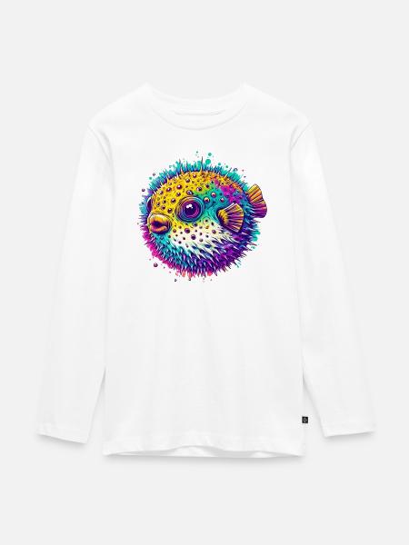 Kugelfisch - Teenager Premium Bio Langarmshirt - Weiß