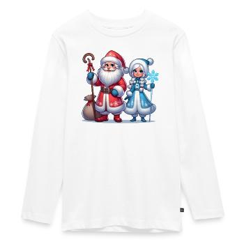 Ded Moroz Snegurotschka russischer Weihnachtsmann - Teenager Premium Bio Langarmshirt - Weiß - Vorne - AI Model Kid Female (0cm)