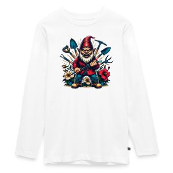 Bunter,grimmiger Gartenzwerg mit Blumen & Werkzeug - Teenager Premium Bio Langarmshirt - Weiß - Vorne - AI Model Kid Female (0cm)