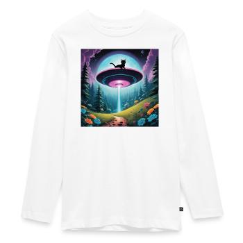 UFO with kitten - Teenager Premium Organic Long Sleeve Shirt - white - Front - AI Model Kid Female (0cm)