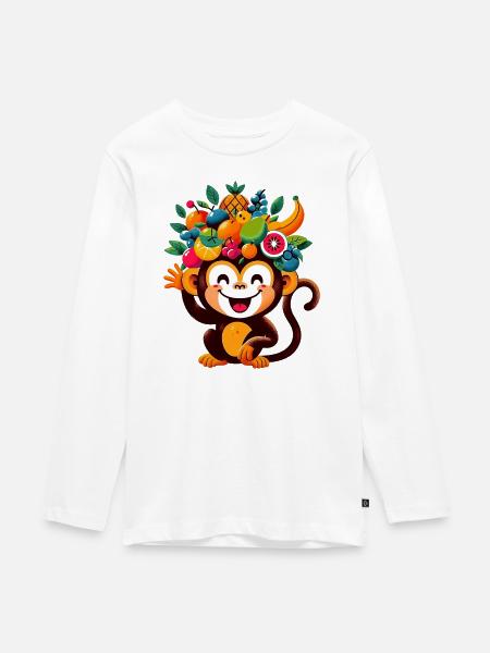 Affe - Teenager Premium Bio Langarmshirt - Weiß