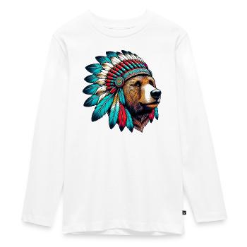 American Indian Bear American Redskin - Teenager Premium Organic Long Sleeve Shirt - white - Front - AI Model Kid Female (0cm)