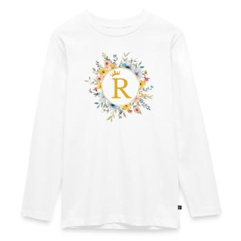 R Monogramme, Cercle de fleurs, Personnalisable - T-shirt manches longues Premium Ado - blanc - Devant - AI Model Kid Female (0cm)