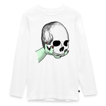 Skull is presented - Teenager Premium Organic Long Sleeve Shirt - white - Front - AI Model Kid Female (0cm)