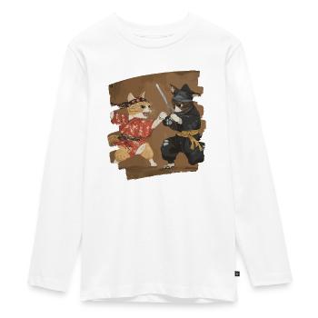 Pelea de gatos japoneses - Camiseta ecológica prémium de manga larga para adolescentes - blanco - delante - AI Model Kid Female (0cm)