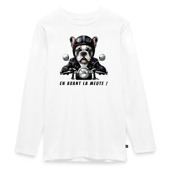 Biker Bulldog: Let's go pack! - Teenager Premium Organic Long Sleeve Shirt - white - Front - AI Model Kid Female (0cm)