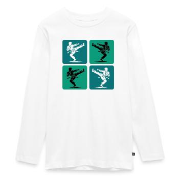 Silhouette de karaté – Style rétro - T-shirt manches longues Premium Ado - blanc - Devant - AI Model Kid Female (0cm)
