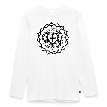 Lutheran rose and Crown of thorns - Teenager Premium Organic Long Sleeve Shirt - white - Front - AI Model Kid Female (0cm)