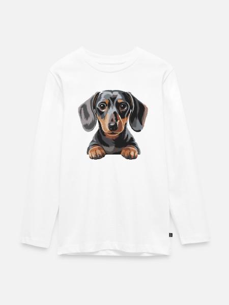 Dackel Welpe Illustration - Teenager Premium Bio Langarmshirt - Weiß
