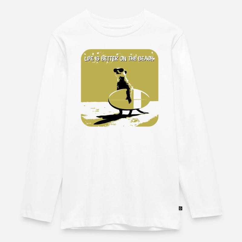 Sympa suricate avec planche de surf - T-shirt manches longues Premium Ado - blanc