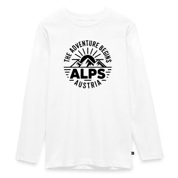 Alpen – Das Abenteuer beginnt – Souvenir-Design - Teenager Premium Bio Langarmshirt - Weiß - Vorne - AI Model Kid Female (0cm)