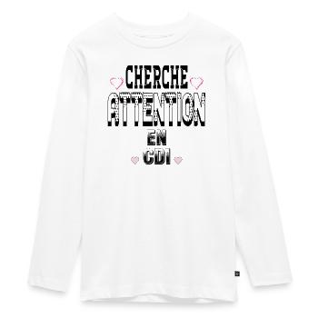 Suchen Sie Aufmerksamkeit für einen unbefristeten Vertrag - Teenager Premium Bio Langarmshirt - Weiß - Vorne - AI Model Kid Female (0cm)