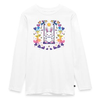 Fröhliches Bunny-Schaukel-Design - Teenager Premium Bio Langarmshirt - Weiß - Vorne - AI Model Kid Female (0cm)
