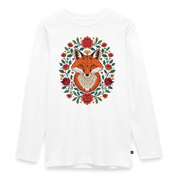 Fuchs im Blütenkranz Farbexplosion - Teenager Premium Bio Langarmshirt - Weiß - Vorne - AI Model Kid Female (0cm)
