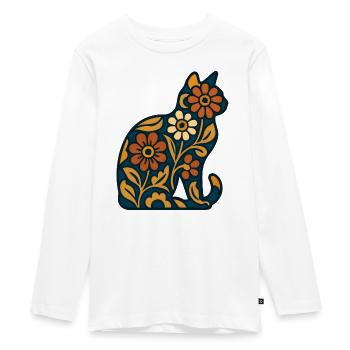 Floral cat silhouette in warmth - Teenager Premium Organic Long Sleeve Shirt - white - Front - AI Model Kid Female (0cm)
