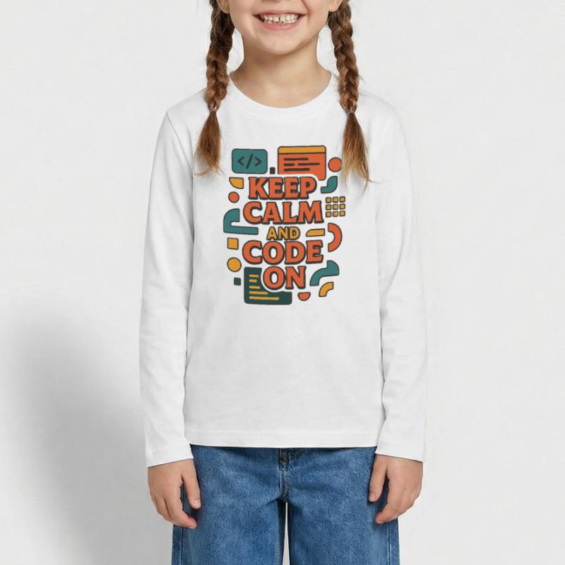 Keep Calm and Code On – Lustiges Coder Shirt Teenager Premium Bio Langarmshirt