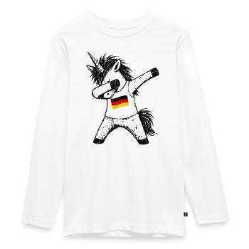 Fan de la licorne allemande qui s’applique à la dab - T-shirt manches longues Premium Ado - blanc - Devant - AI Model Kid Female (0cm)