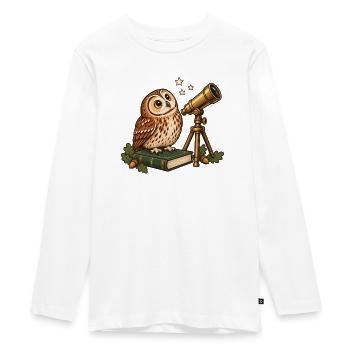Eule mit Teleskop - Teenager Premium Bio Langarmshirt - Weiß - Vorne - AI Model Kid Female (0cm)