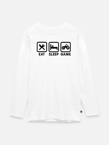 Eat sleep game - Teenager Premium Bio Langarmshirt - Weiß