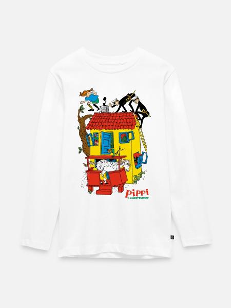 Pippi Longstocking Villa Kunterbunt - Teenager Premium Organic Long Sleeve Shirt - white